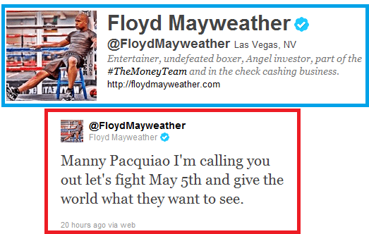 Mayweather Tweet to Pacquiao
